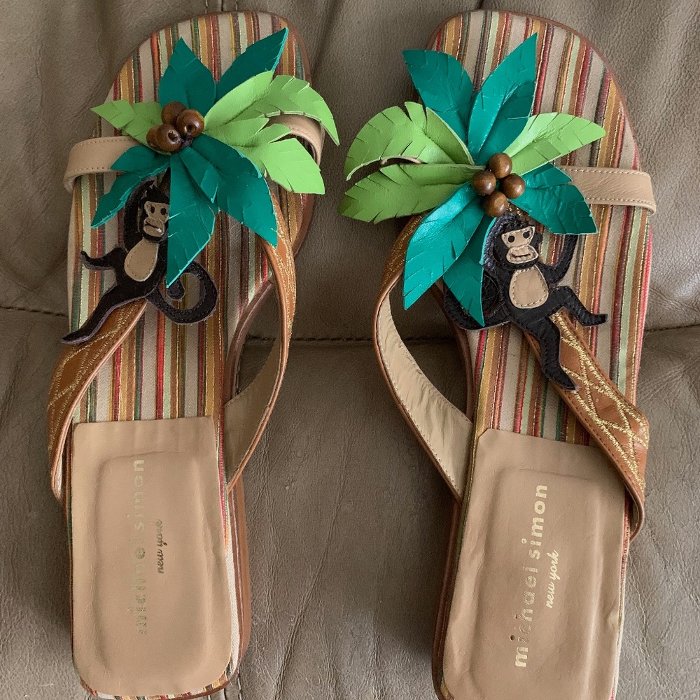 Michael Simon, Flat Sandals with Tropical detail and Monkeys, Size 7.5